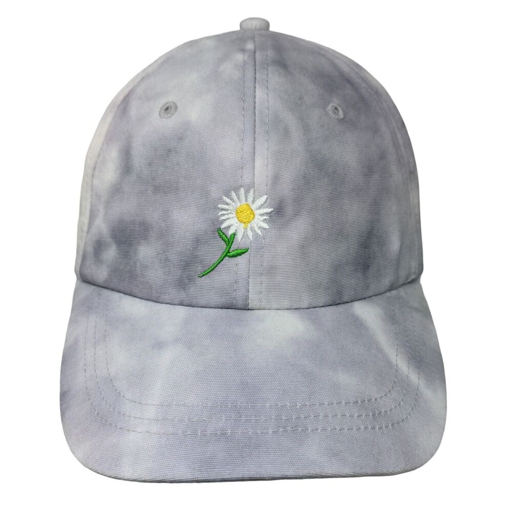 Unbranded Women's Strapback Hat Gray Size OS Tie Dye Pattern Embroidered Flower